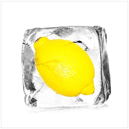 Wallario Magnetfolie für Kühlschrank/Geschirrspüler, magnetisch haftend - 60 x 60 cm, Motiv: Zitrone in Eiswürfel - Eiskaltes Obst von Wallario