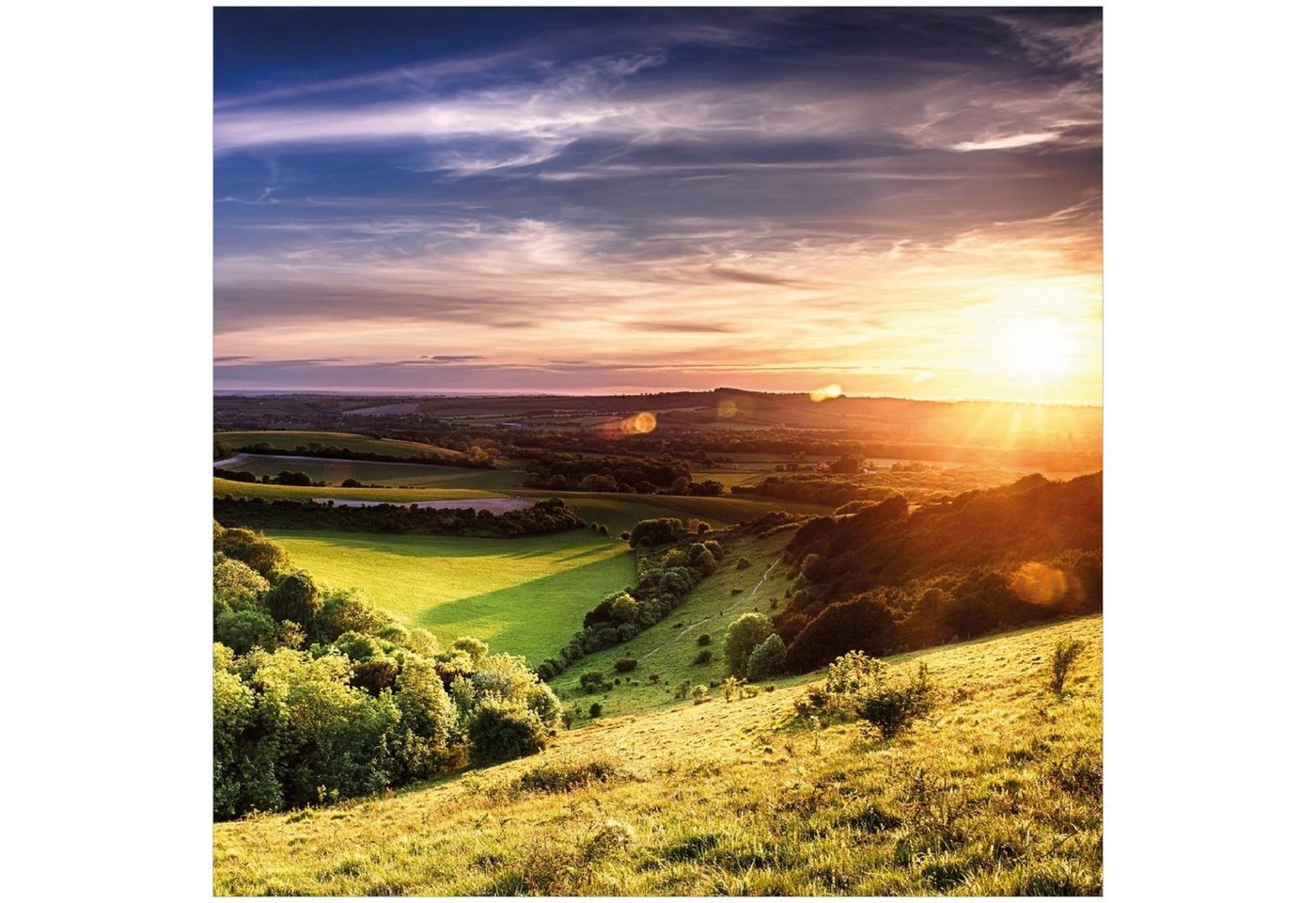 Wallario Memoboard Farbenfroher Sonnenuntergang in England von Wallario