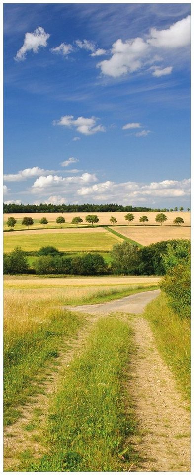 Wallario Memoboard Feldlandschaft unter blauem Himmel von Wallario