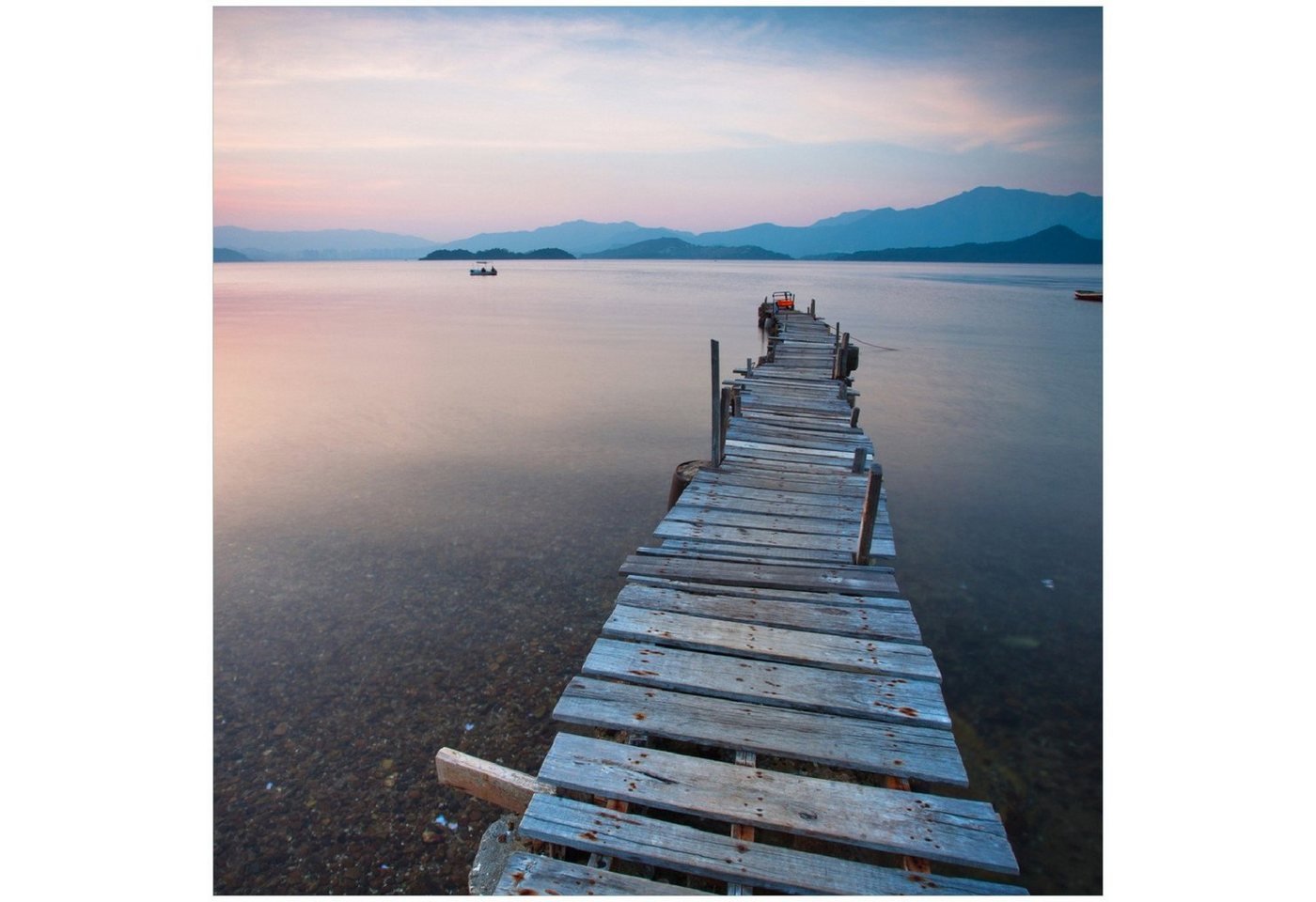 Wallario Memoboard Steg am See- Idylle bei Sonnenuntergang von Wallario