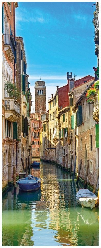 Wallario Memoboard Urlaub in Venedig Kanal zwischen bunten Häusern von Wallario