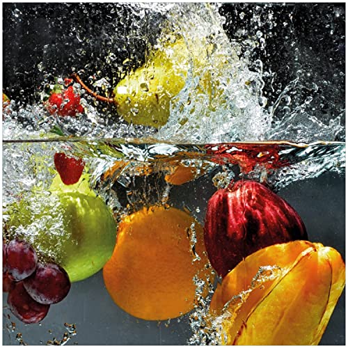 Wallario Memoboard aus Glas mit Motiv, Magnet-Tafel in 50 x 50 cm in Premium Qualität Früchte im und unter Wasser - Splashing Fruits von Wallario