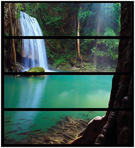 Wallario Möbelfolie/Aufkleber, geeignet für IKEA Malm Kommode mit 4 Schubfächern - Klebefolie Wasserfall im Wald am See Idylle in Thailand von Wallario