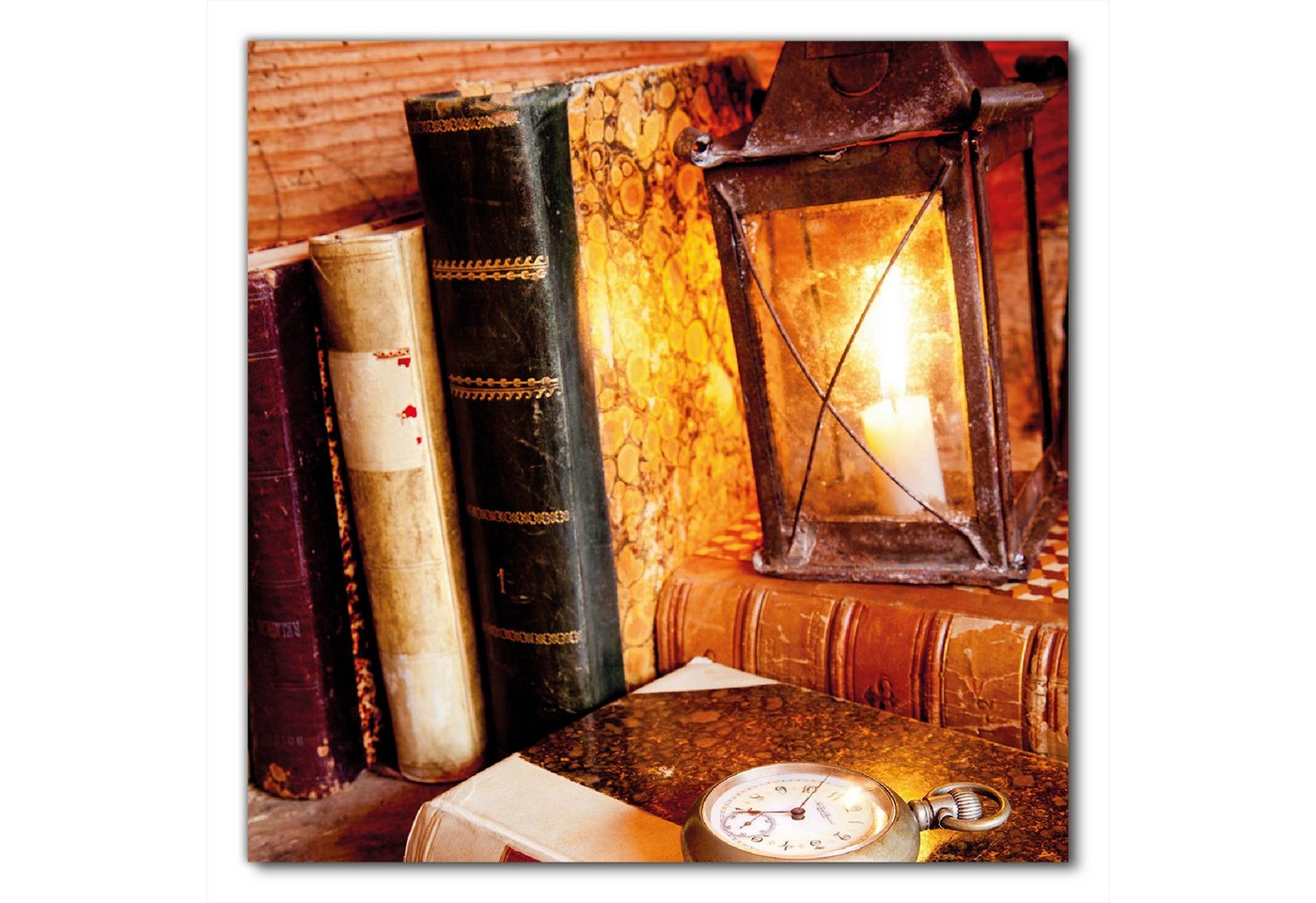 Wallario Möbelfolie Antike Laterne mit Kerze alten Büchern und Taschenuhr Wallario Möbelfolie Antike Laterne mit Kerze alten Büchern und Taschenuhr von Wallario