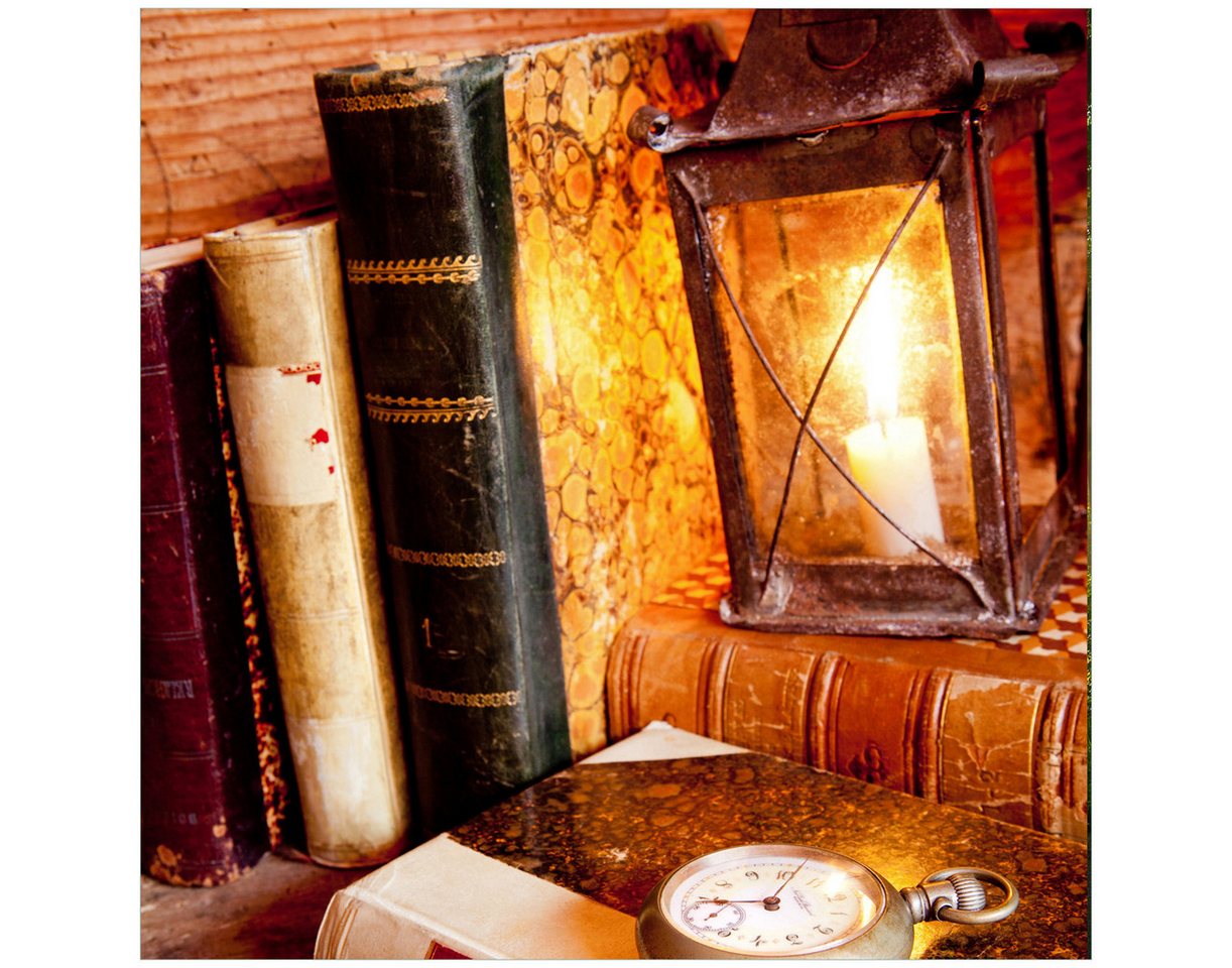 Wallario Möbelfolie Antike Laterne mit Kerze alten Büchern und Taschenuhr Wallario Möbelfolie Antike Laterne mit Kerze alten Büchern und Taschenuhr von Wallario