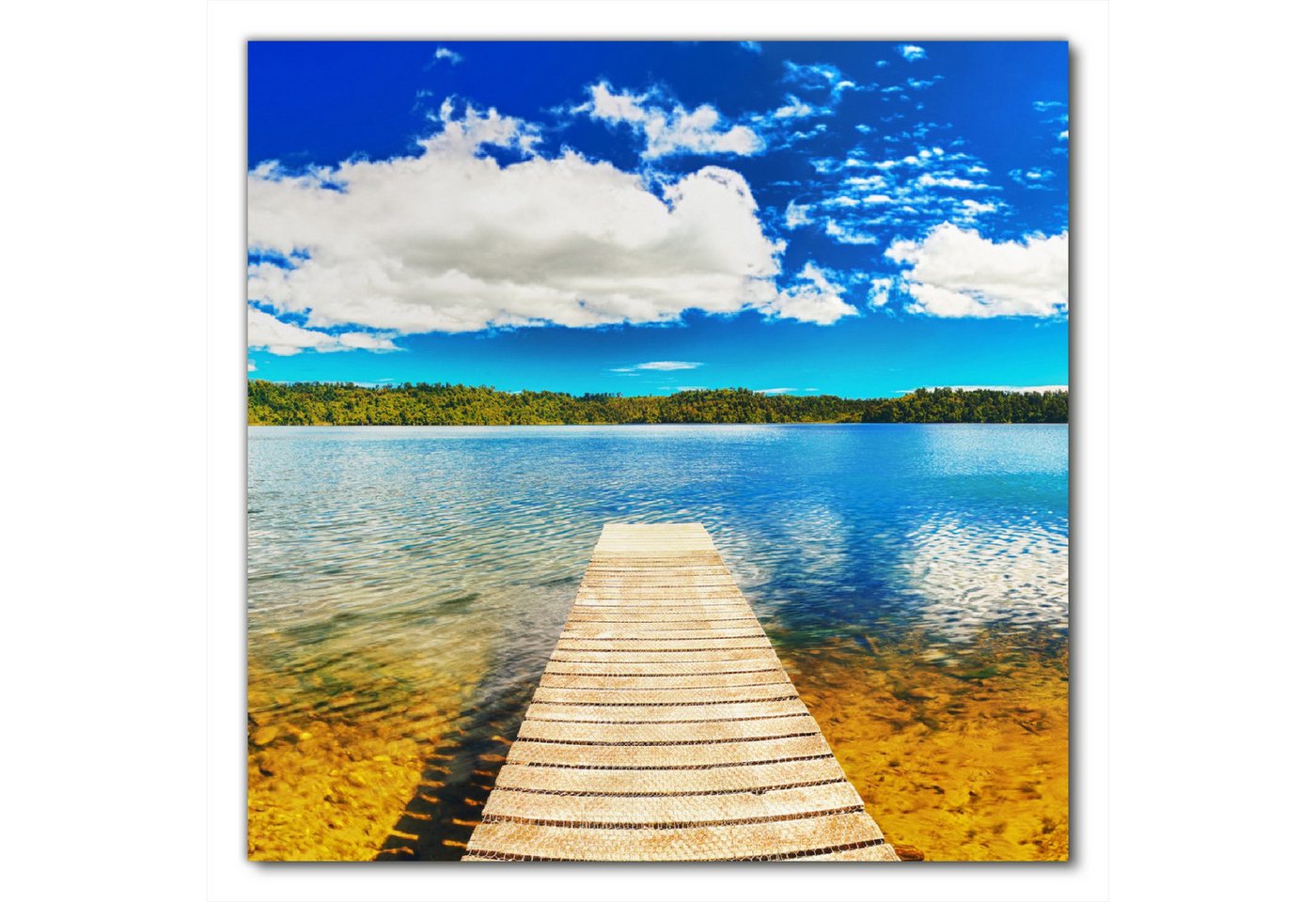 Wallario Möbelfolie Klarer See mit Steg - Blauer Himmel von Wallario