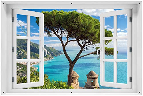 Wallario Outdoor-Poster für Garten oder Balkon Italienische Küste, Motivbanner Größe: ca. 60 x 90 cm mit Fenster-Illusion von Wallario