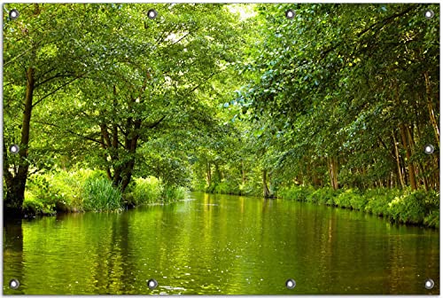 Wallario Outdoor-Poster für Garten oder Balkon Spreewald in Brandenburg grüne Wälder und Spiegelungen im Wasser, Motivbanner Größe: ca. 80 x 120 cm, Outdoor-Bild von Wallario