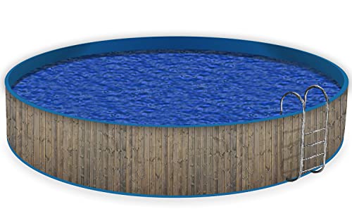 Wallario Pool Verkleidung mit Motiv ohne Ösen, Umrandung Dekoration, Motiv Holzpaneelen in grau braun - Holzmuster mit Maserung, Größe Höhe 80 cm x L 15m von Wallario