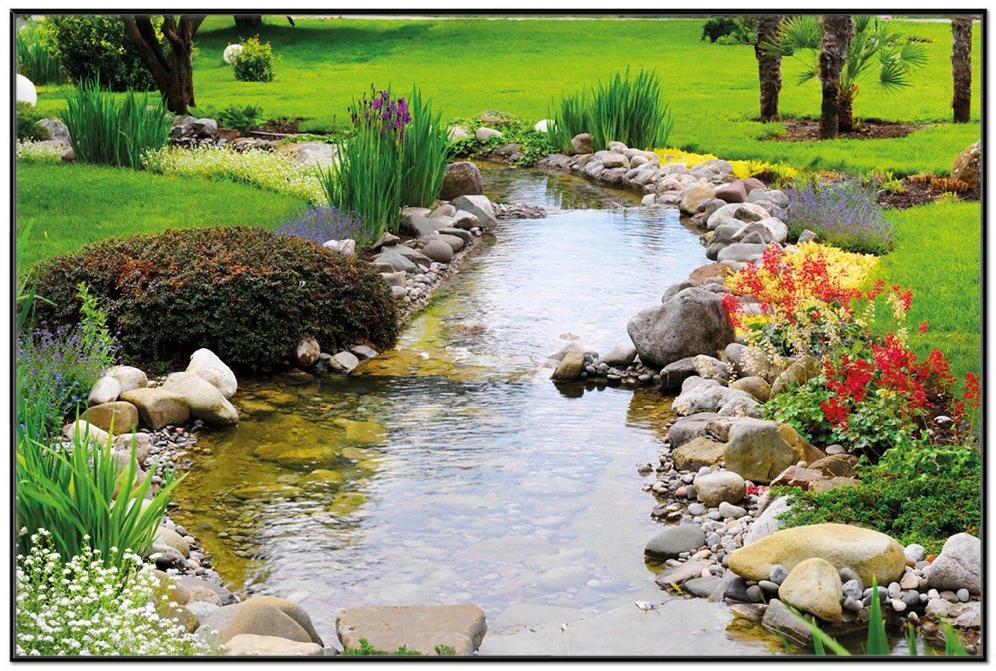 Wallario Poster, Blumen am Teich, in verschiedenen Ausführungen von Wallario