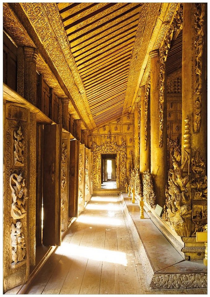 Wallario Poster, Buddhistischer Tempel aus Holz - Mandaley, in verschiedenen Ausführungen von Wallario