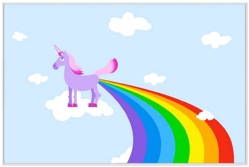 Wallario Poster, Einhorn mit Regenbogen aus dem Hintern, in verschiedenen Ausführungen Wallario Poster, Einhorn mit Regenbogen aus dem Hintern, in verschiedenen Ausführungen von Wallario