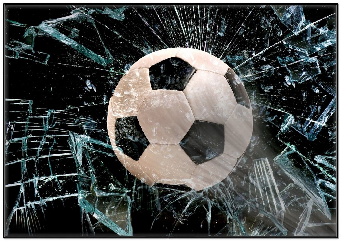 Wallario Poster, Fußball - im Fenster, Splitter und Glas, in verschiedenen Ausführungen von Wallario