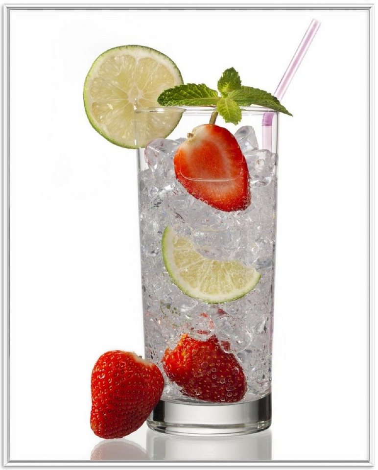 Wallario Poster, Glas Wasser mit Erdbeeren, in verschiedenen Ausführungen Wallario Poster, Glas Wasser mit Erdbeeren, in verschiedenen Ausführungen von Wallario