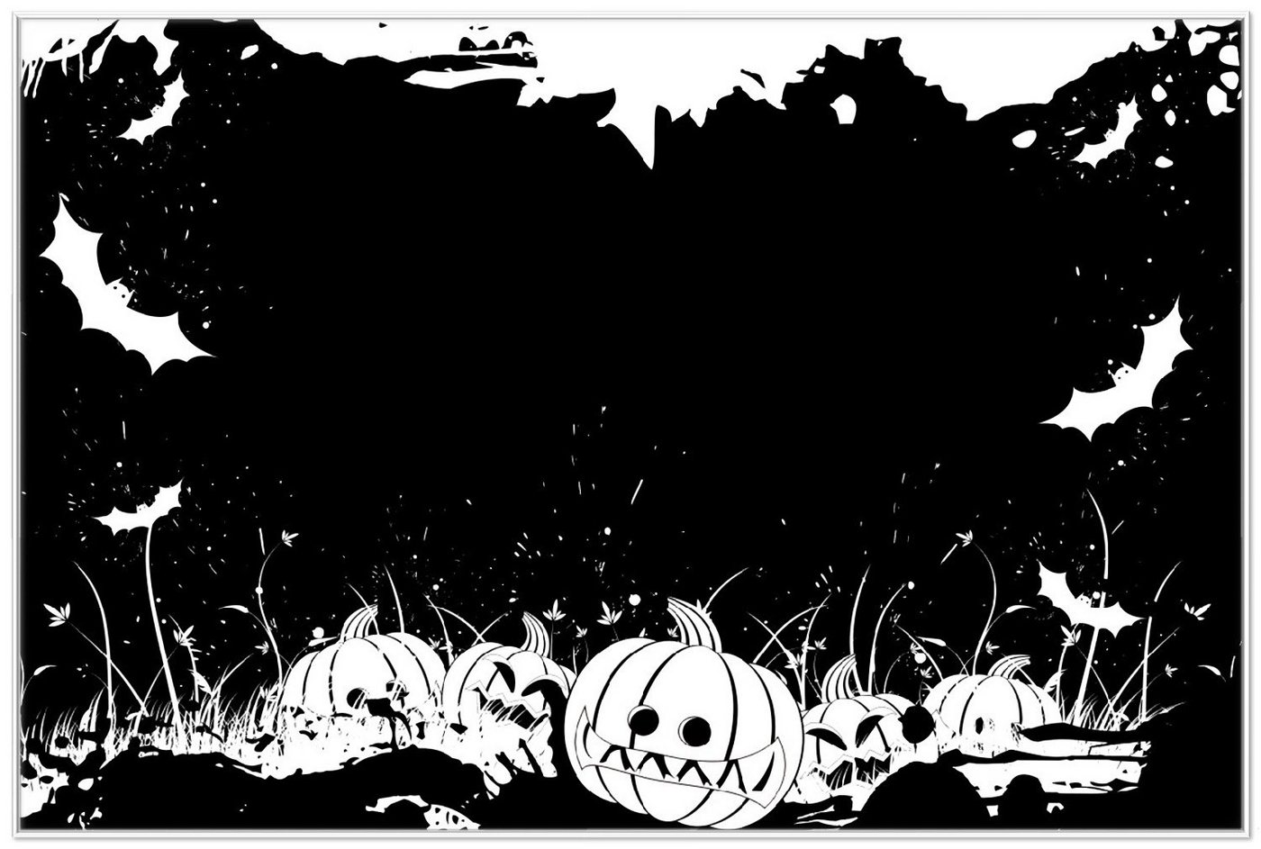 Wallario Poster, Halloween - Kürbisse und Fledermäuse in schwarz-weiß, Comic Stil, in verschiedenen Ausführungen von Wallario