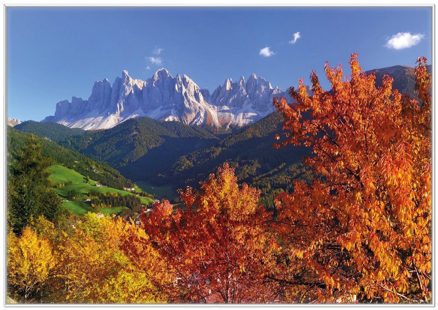 Wallario Poster, Herbst im Gebirgstal unter blauem Himmel, in verschiedenen Ausführungen von Wallario