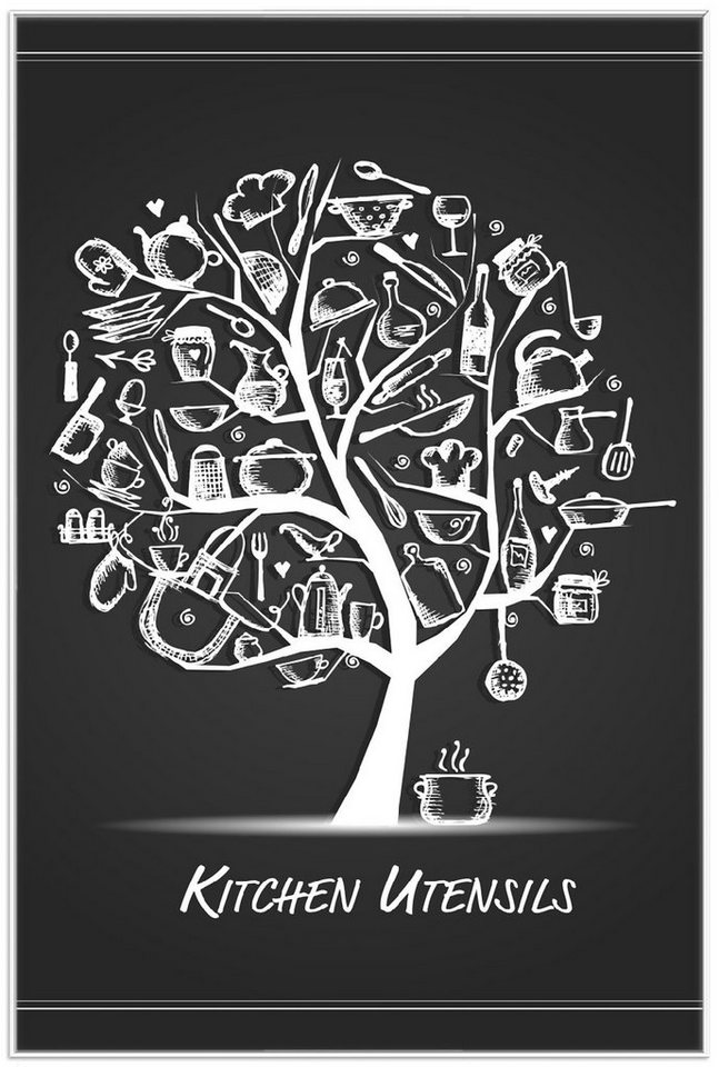 Wallario Poster, Kitchen Utensils - Baum aus Küchenutensilien in schwarz weiß, in verschiedenen Ausführungen von Wallario