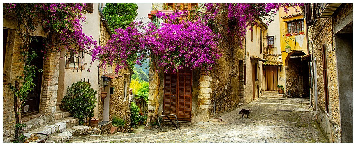 Wallario Poster, Malerische Stadt in der Provence mit bunten Blumen, in verschiedenen Ausführungen von Wallario