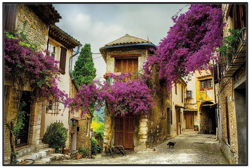 Wallario Poster, Malerische Stadt in der Provence mit bunten Blumen, in verschiedenen Ausführungen von Wallario