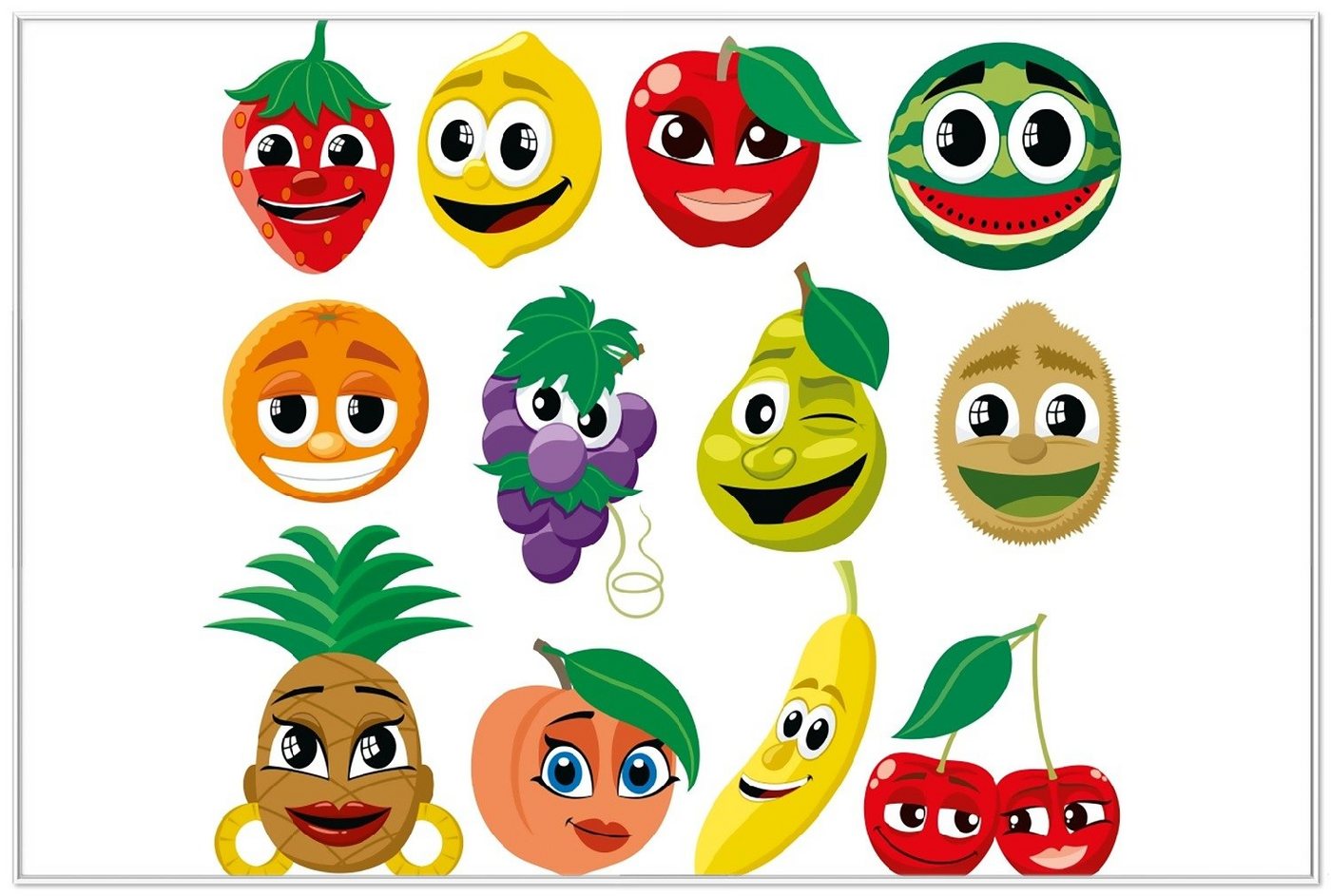 Wallario Poster, Obst-Smilies im Comic-Stil - Lustige Früchte, in verschiedenen Ausführungen von Wallario