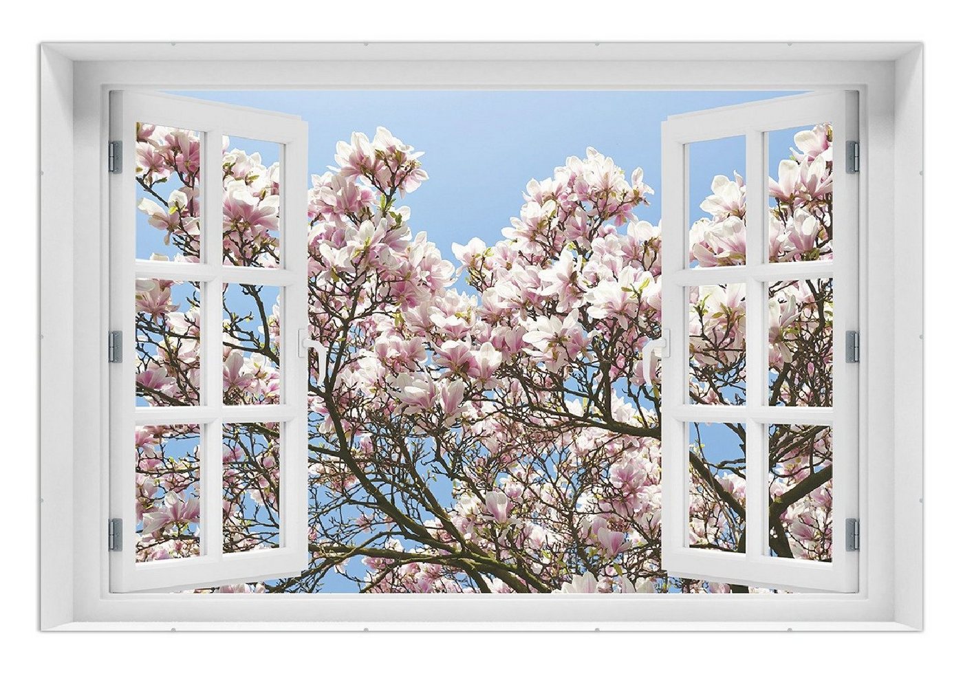 Wallario Poster, Schöne rosa Magnolien-Blüten vor blauem Himmel, in verschiedenen Ausführungen von Wallario