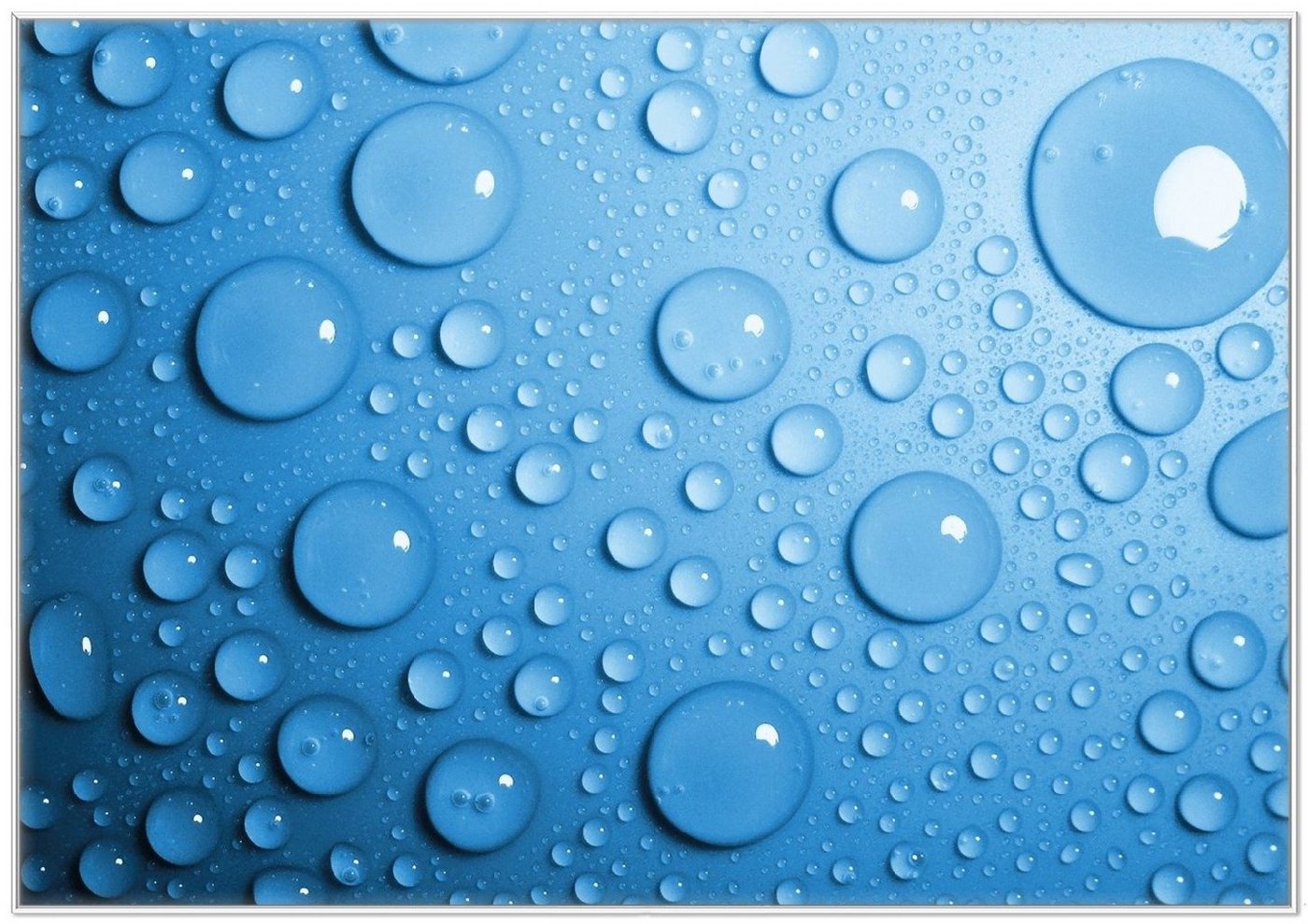 Wallario Poster, Wassertropfen auf Blau, in verschiedenen Ausführungen von Wallario