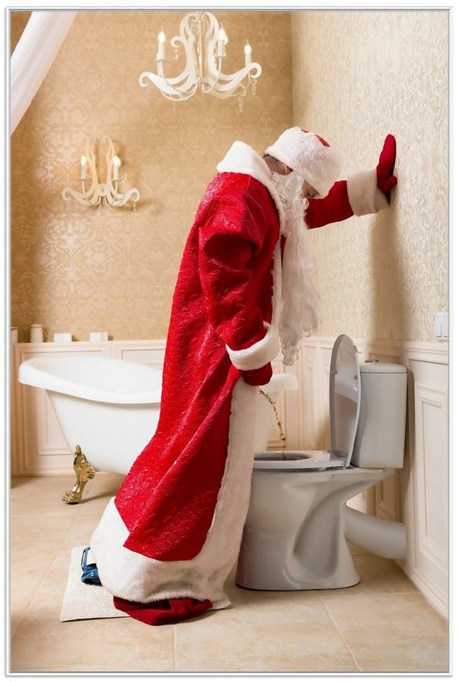 Wallario Poster, Weihnachtsmann macht Pause und pinkelt auf edler Toilette, in verschiedenen Ausführungen von Wallario