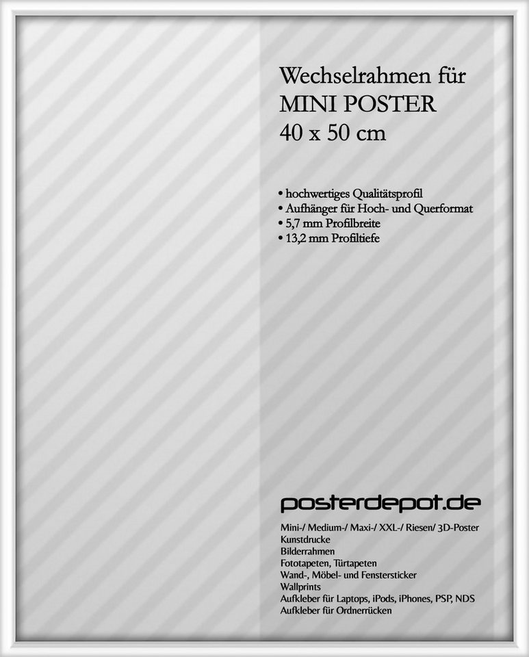 Wallario Rahmen Wechselrahmen aus Alu, passend für Mini-Poster (40 x 50 cm), Weiß von Wallario