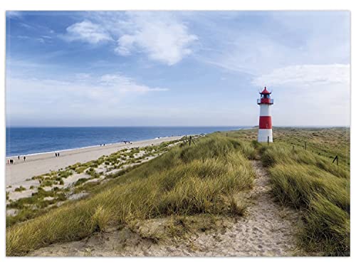 Wallario Rutschfester, Teppich mit Motiv - Fußmatte Am Strand von Sylt Leuchtturm auf der Düne Panorama, Größe 50 x 70 cm - flachgewebt von Wallario