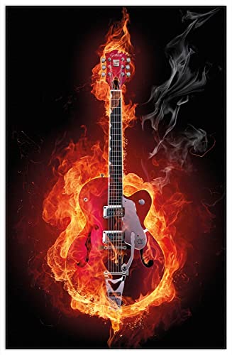 Wallario Rutschfester, Teppich mit Motiv - Fußmatte Brennende Gitarre, Größe 90 x 140 cm - flachgewebt von Wallario