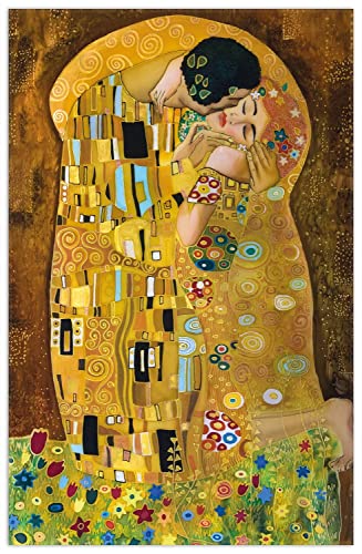 Wallario Rutschfester, Teppich mit Motiv - Fußmatte Der Kuss von Klimt, Größe 90 x 140 cm - flachgewebt von Wallario