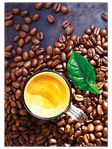 Wallario Rutschfester, Teppich mit Motiv - Fußmatte Kaffee und Bohnen, Größe 50 x 70 cm - flachgewebt von Wallario
