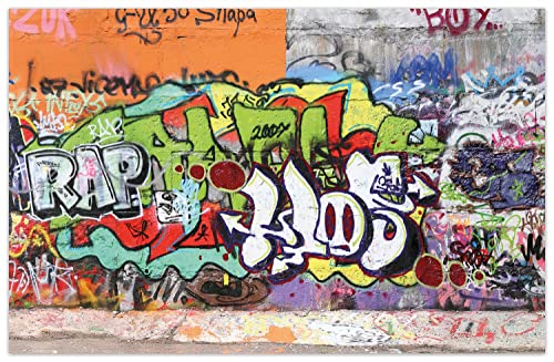 Wallario Rutschfester, Teppich mit Motiv - Fußmatte Rap-Graffiti- Wand mit verschiedenen Tags, Größe 90 x 140 cm - flachgewebt von Wallario