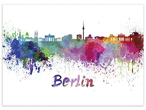 Wallario Rutschfester, Teppich mit Motiv - Fußmatte Städte als Aquarell - Skyline von Berlin, Größe 50 x 70 cm - flachgewebt von Wallario