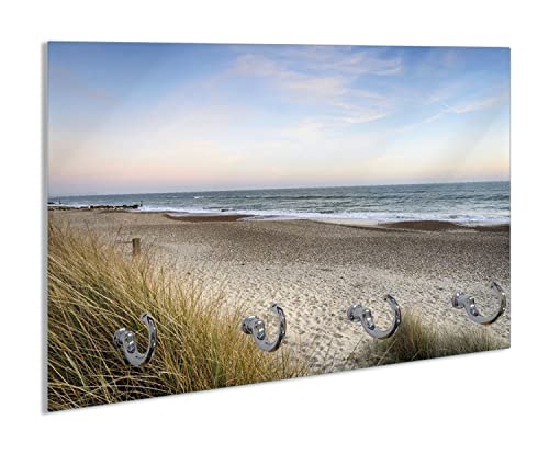 Wallario Schlüsselbrett aus Glas 30 x 20 cm, Wand Schlüsselhalter mit 4 Haken, Motiv: Strandspaziergang im Urlaub an der Ostsee von Wallario