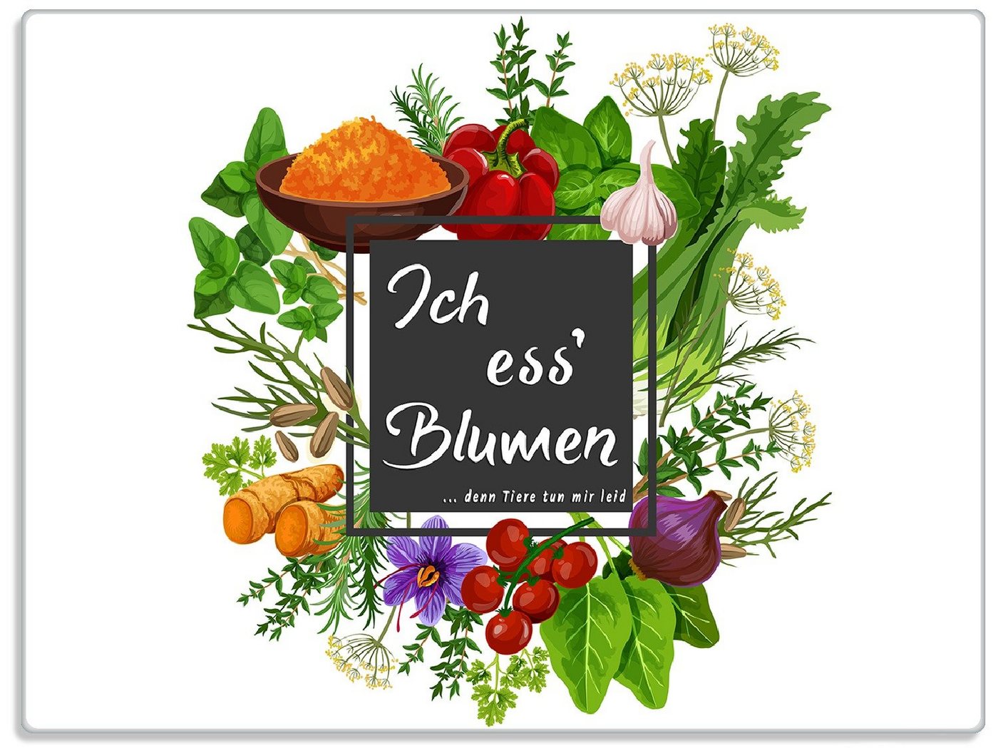 Wallario Schneidebrett Ich ess Blumen - Gemüse und Kräuter, ESG-Sicherheitsglas, (inkl. rutschfester Gummifüße 4mm, 1-St), 30x40cm von Wallario