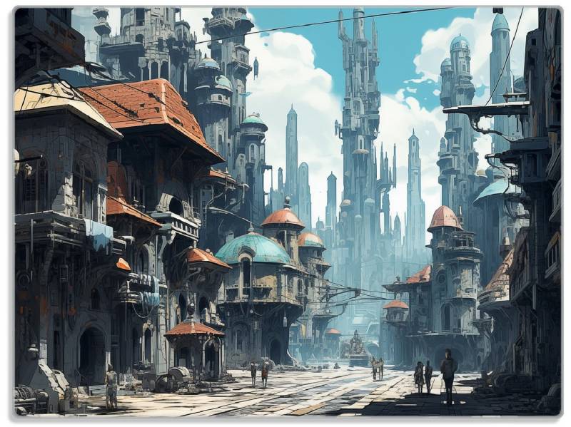 Wallario Schneidebrett Verlassene Zukunftsstadt, ESG-Sicherheitsglas, (inkl. rutschfester Gummifüße 4mm, 1-St), 30x40cm von Wallario