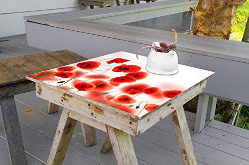 Wallario Selbstklebende Möbelfolie/Tischdecke für Innen und Außen, Größe: 80 x 80 cm - Leuchtende Mohnblumen - Rote Mohnblumenblüten von Wallario