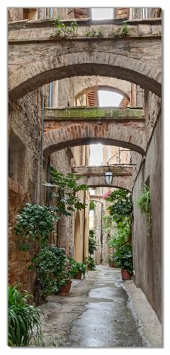 Wallario Selbstklebende Türtapete Grüne italienische Gasse - mit Alten Bögen - Türposter 93 x 205 cm Abwischbar, rückstandsfrei zu entfernen von Wallario