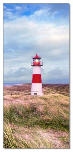 Wallario Selbstklebende Türtapete Leuchtturm am Strand von Sylt - Türposter 93 x 205 cm Abwischbar, rückstandsfrei zu entfernen von Wallario