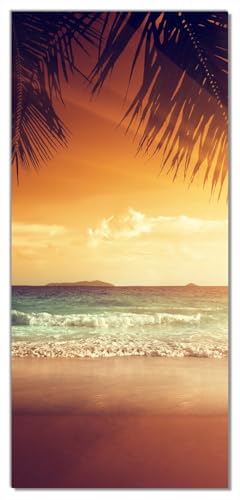 Wallario Selbstklebende Türtapete Sonnenuntergang am Strand in der Karibik - Türposter 93 x 205 cm Abwischbar, rückstandsfrei zu entfernen von Wallario