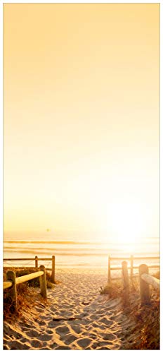 Wallario Selbstklebende Türtapete mit Schutzlaminat Strand in Südafrika II - Himmel in orange - Türposter 93 x 205 cm Abwischbar, rückstandsfrei zu entfernen von Wallario