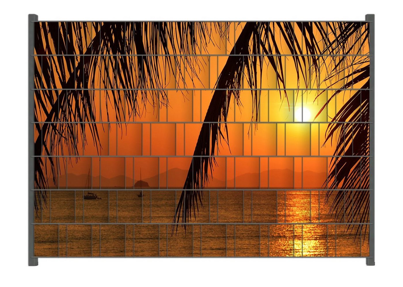 Wallario Sichtschutzstreifen Sonnenuntergang unter Palmenblättern von Wallario