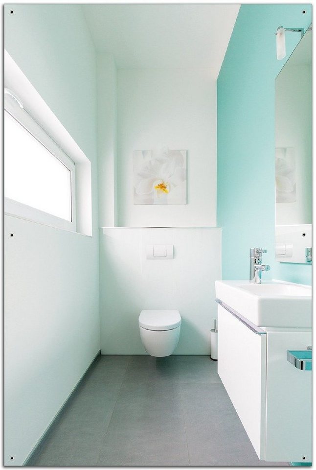 Wallario Sichtschutzzaunmatten Badezimmer Gästetoilette Innenansicht - WC und Waschbecken von Wallario