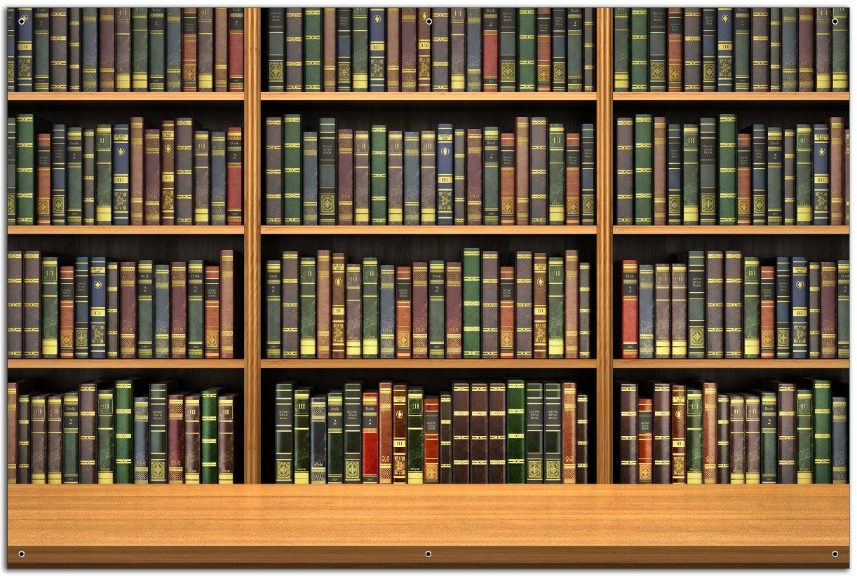 Wallario Sichtschutzzaunmatten Bibliothek - Regal voller alter Bücher von Wallario