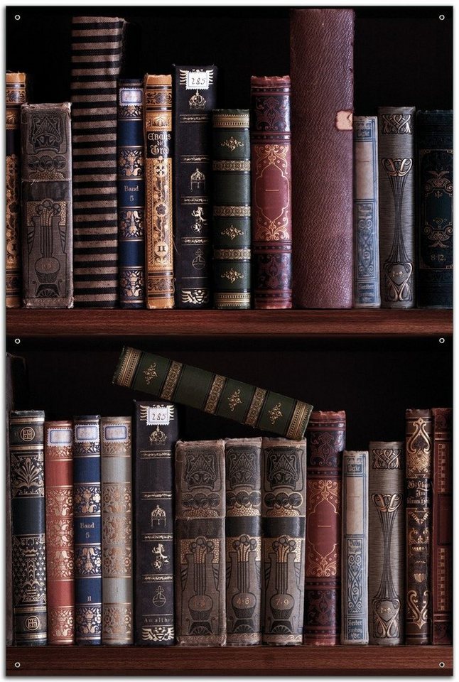 Wallario Sichtschutzzaunmatten Bücherregal mit alten Büchern von Wallario
