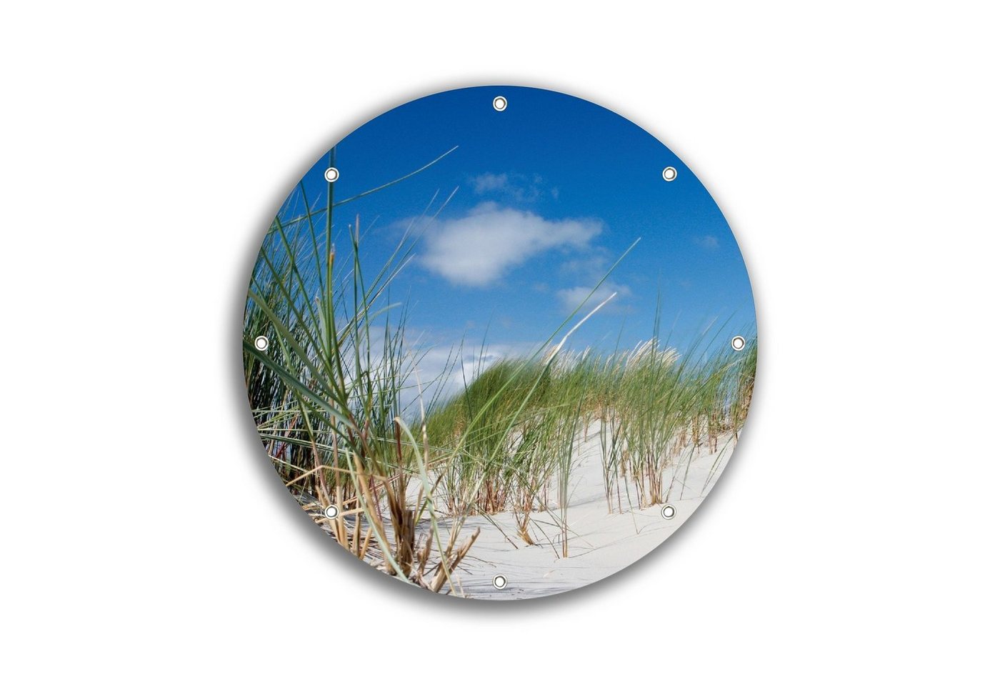 Wallario Sichtschutzzaunmatten Düne am Strand unter blauem Himmel, rund von Wallario