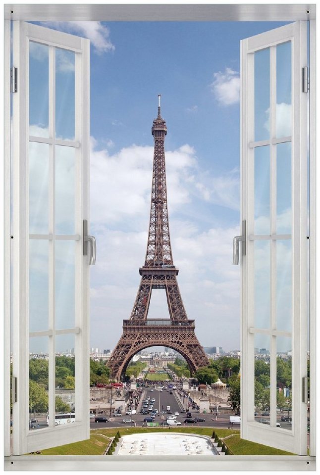 Wallario Sichtschutzzaunmatten Eiffelturm in Paris, mit Fenster-Illusion von Wallario
