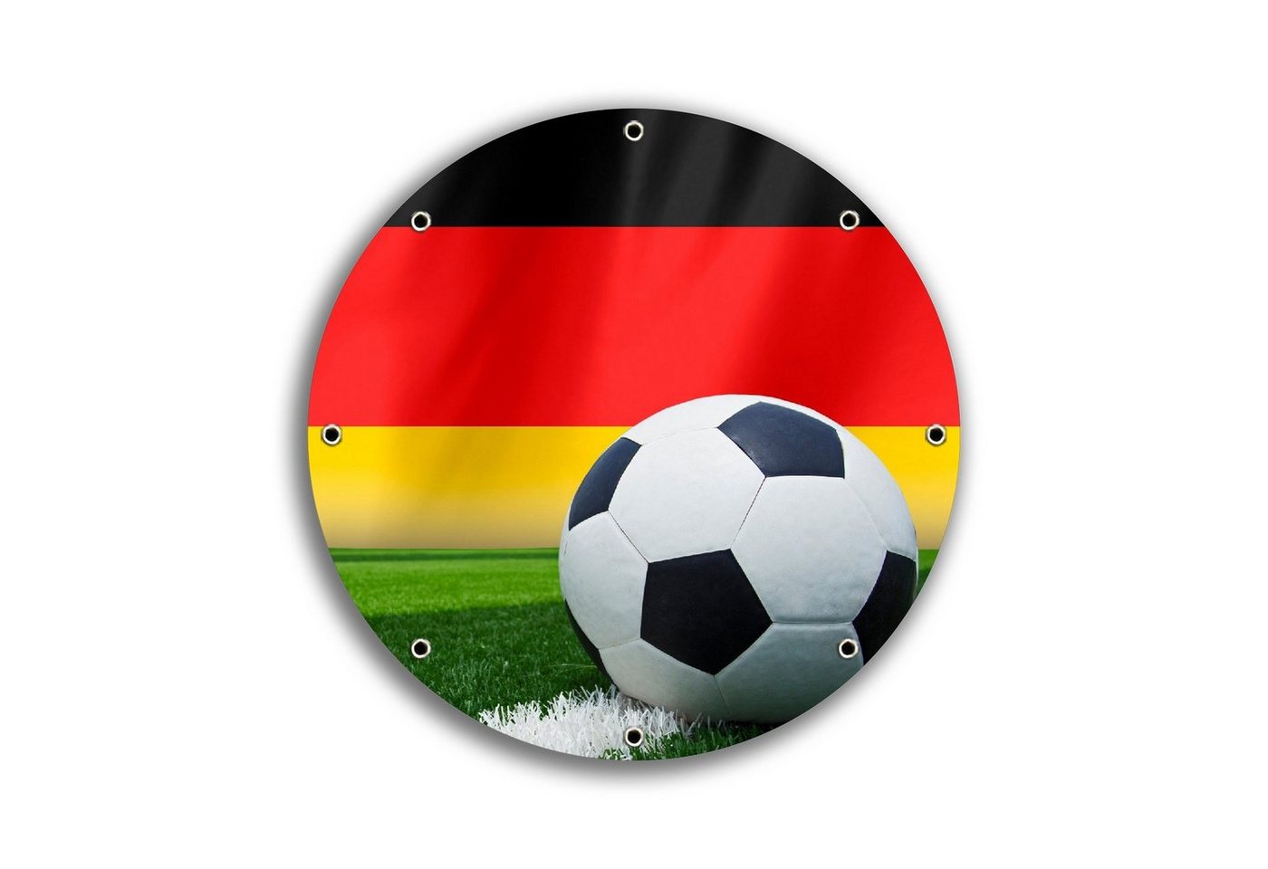 Wallario Sichtschutzzaunmatten Fußball vor einer Deutschlandflagge, rund von Wallario