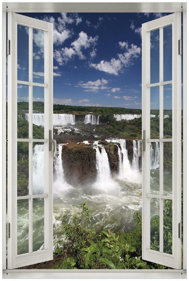 Wallario Sichtschutzzaunmatten Iguazu-Wasserfälle, mit Fenster-Illusion von Wallario